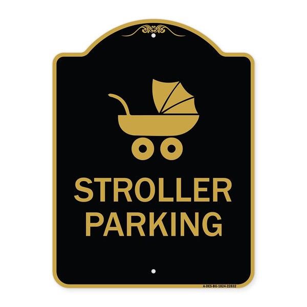 Stroller Parking With Graphic, Black & Gold Aluminum Architectural Sign, 18" x 24", BG-1824-22832